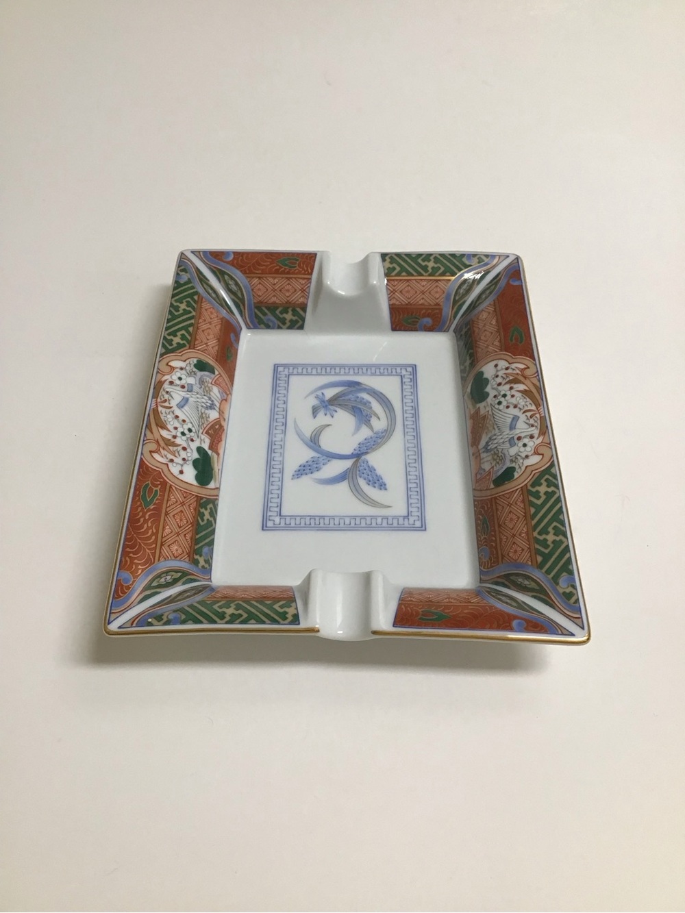 Vintage Imari ? Ashtray Cigar Asian Porcelain 7.5โ Rectangle Cranes Floral Gold - Picture 8 of 11